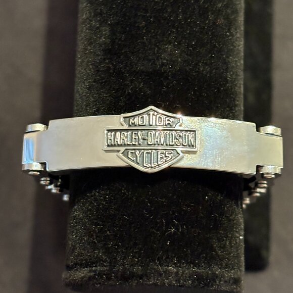 HARLEY DAVIDSON STAINLESS STEEL MENS BAR & SHIELD BRACELET - Picture 1 of 4